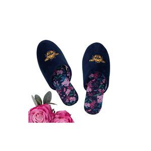 NWT Bridgerton Izzy & Liv Womens Enchanting Floral Bee Slippers Navy Blue 6M